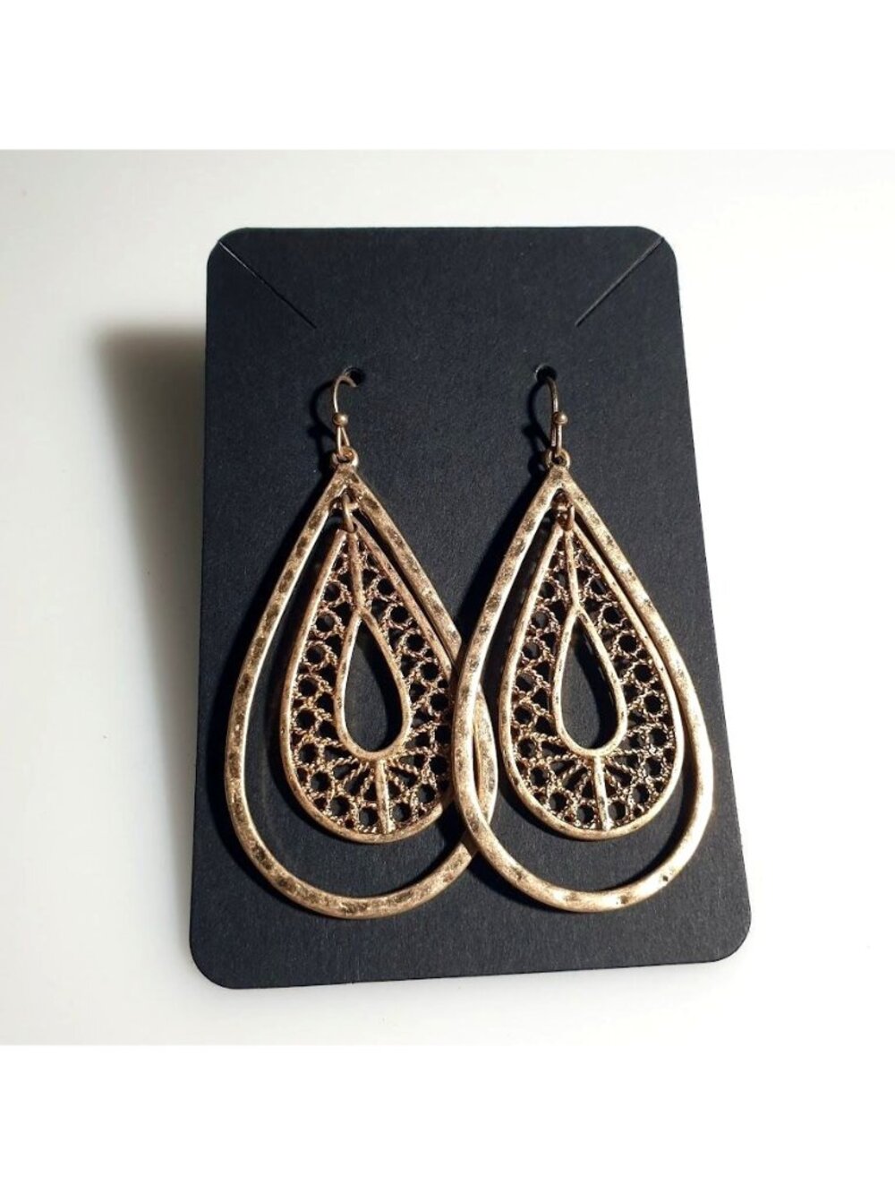 Large Teardrop Filigree Drop Earrings Gold Tone Dangle Jewelry Elegant Boho Styl